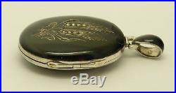FINE RARE VICTORIAN ENAMEL SEED PEARL SOLID SILVER DOUBLE MOURNING LOCKET c1876