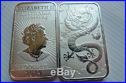 FIVE Lucky Dragon 1 ounce silver bullion coin bars solid 9999 silver 5 bars