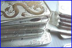 FIVE limited mintage Dragon 1 ounce silver bullion coin bars solid 9999 silver