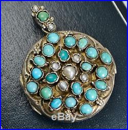 Fine AUSTRO HUNGARIAN Solid Silver DOUBLE SIDED Turquoise, Pearl & Garnet LOCKET