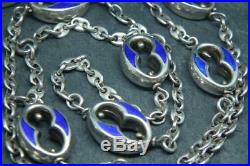 Fine Antique Edwardian/Art Deco Chunky Solid Silver Blue Enamel Necklace Chain
