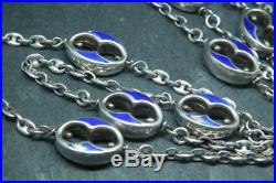 Fine Antique Edwardian/Art Deco Chunky Solid Silver Blue Enamel Necklace Chain