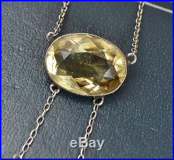 Fine Antique SOLID SILVER & Natural CITRINE Negligee Necklace with Faceted Drops