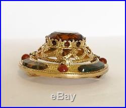 Fine Antique Victorian Solid Silver & Gold Gilded Scottish Agate Scarf Brooch