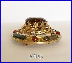 Fine Antique Victorian Solid Silver & Gold Gilded Scottish Agate Scarf Brooch