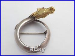 Fine heavy solid 18ct gold designer horse head silver brooch 18k 750