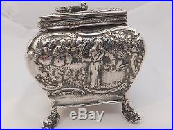 Fine solid silver 19th century embossed Dutch/caskett tea caddy