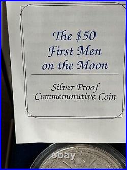 First Men On The Moon Solid Silver $50 Boxed With COA