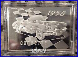 Franklin Mint 1958 Corvette. 925 SOLID SILVER INGOT WithHard Case