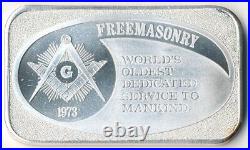 Freemasonry 1973 1 Troy oz. 999 Fine Silver Art Bar USSC Square & Compass Symbol