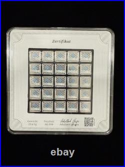 GEIGER ORIGINAL 25 x 1 Gram. 999 Silver Bars with Serial Original Square Assay GEIGER ORIGINAL 25 x 1 Gram. 999 Silver Bars with Serial Original Square Assay