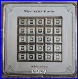GEIGER ORIGINAL Multicard 25 x 1 Gram. 999 Silver Bars with Serial Square Assay