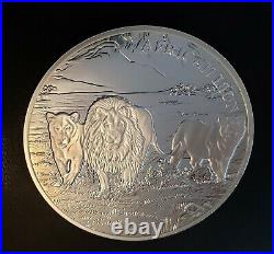 GIANT SOLID FINE SILVER 10 Oz. 999 COIN VERY RARE Republic of Congo African Lion