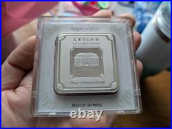 Geiger 100g Silver Bar Square. 999 Sealed Security Line
