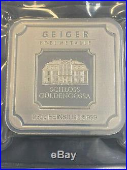 Geiger 250 Gram 999 Silver Silver Bullion Square in Capsule Gueldengossa