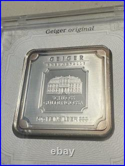 Geiger 50 Gram Silver Square Bar. 999 Fine Silver Sealed In Assay