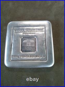 Geiger Edelmetalle 1000 gram Silver Bar Original Series Square Cast COA On Back