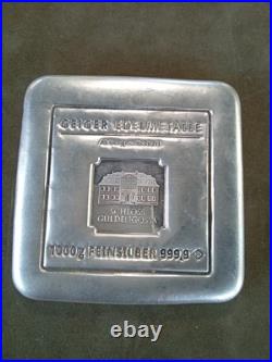 Geiger Edelmetalle 1000 gram Silver Bar Original Series Square Cast COA On Back
