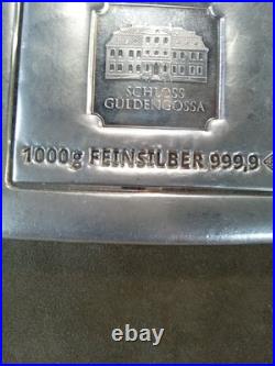 Geiger Edelmetalle 1000 gram Silver Bar Original Series Square Cast COA On Back