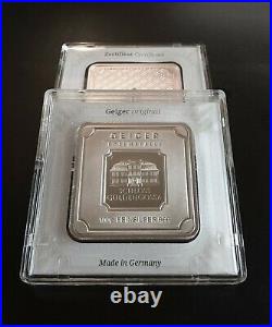 Geiger Edelmetalle 100 Gram. 999 Fine Silver Square Bar(s) Encapsulated with Assay