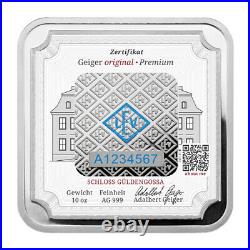 Geiger Edelmetalle 10-oz Silver Original Square Minted Bar PRESALE