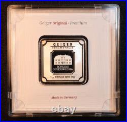 Geiger Edelmetalle 1 Oz. Silver Bar In Square Assay, Premium German Silver