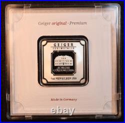 Geiger Edelmetalle 1 Oz. Silver Bar -Sealed Square Assay, Premium German Silver