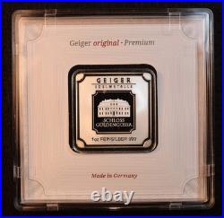 Geiger Edelmetalle 1 Oz. Silver Bar -Sealed Square Assay, Premium German Silver