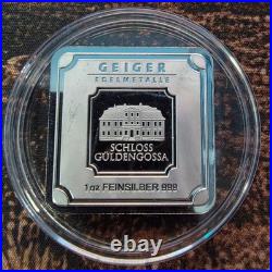 Geiger Edelmetalle 1 oz. 999 Silver Square Schloss Güldengossa Sealed Capsule