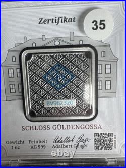 Geiger Edelmetalle 1oz 999 Silver Square Bar In Sealed Plastic Assay Serialized