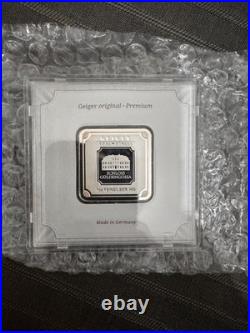 Geiger Edelmetalle 1oz 999 Silver Square Bar Schloss Güldengossa in Assay Card