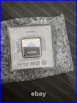 Geiger Edelmetalle 1oz 999 Silver Square Bar Schloss Güldengossa in Assay Card