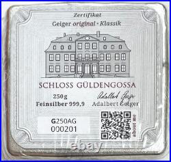 Geiger Edelmetalle 250 Grams 9999 Fine Silver Square Bar With Assay