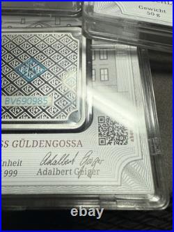Geiger Edelmetalle 50 Gram. 999 Fine Silver Bar Square Capsule Assay X3 LOT