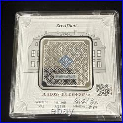 Geiger Edelmetalle 50g Fine Silver Square Bar with Plastic Assay Capsule Sealed