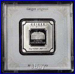 Geiger Edelmetalle 50g Gram 999 Fine Silver Square Bar in Plastic Assay Capsule