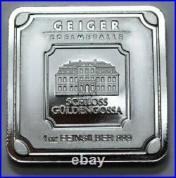 Geiger Edelmetalle Club 1 Oz 999 Silver Square Bar with Serial# Stackable Rare