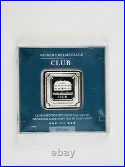 Geiger Edelmetalle Club 1 oz Silver Square Bar RARE CUSTOM MADE only 1600 Minted