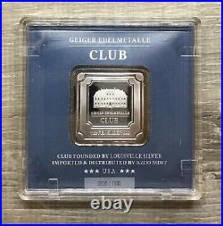 Geiger Edelmetalle Club 1oz. 999 Silver Square in Assay Serial # 835
