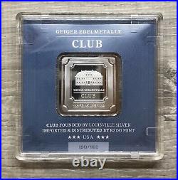 Geiger Edelmetalle Club 1oz. 999 Silver Square in Assay Serial # 840