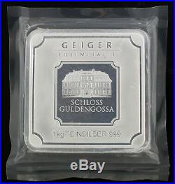 Geiger Edelmetalle Original Square 1 Kilo 1000 Gram 32.15 oz 999 Fine Silver Bar