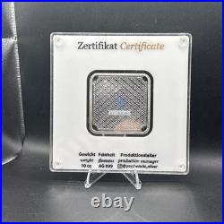 Geiger Edelmetalle Premium Square 10 Oz. 999 Fine Silver Bar Custom Slabbed Rare