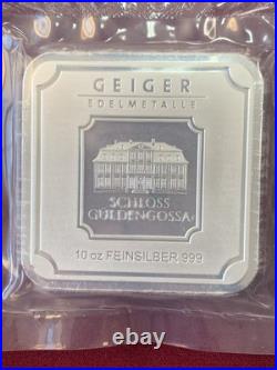 Geiger Edelmetalle Premium Square 10 Oz. 999 Fine Silver Bar Sealed