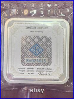 Geiger Edelmetalle Premium Square 10 Oz. 999 Fine Silver Bar Sealed