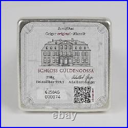 Geiger Edelmetalle Schloss Guldengossa 250 gram. 999 Fine Silver Square Bar
