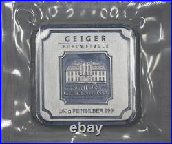 Geiger Edelmetalle Schloss Guldengossa 250g. 999 Fine Silver Square Bar Sealed Geiger Edelmetalle Schloss Guldengossa 250g. 999 Fine Silver Square Bar Sealed