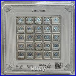 Geiger Original 25 x 1 Gram. 999 Silver Bars with Serial Original Square Assay