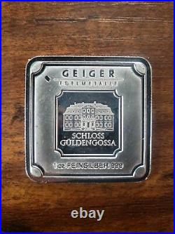 Geiger Square Shaped 1 Oz. 999 Silver Bar W. Serial Number