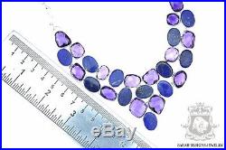 Genuine Afghan Lapis Lazuli Purple Amethyst 925 Solid Silver Necklace
