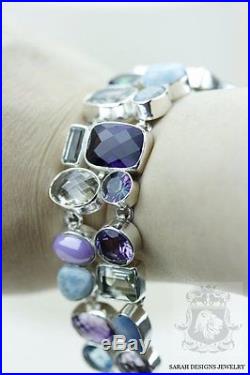 Genuine Larimar Lavender Amethyst Topaz Prasiolite 925 Solid Silver Bracelet